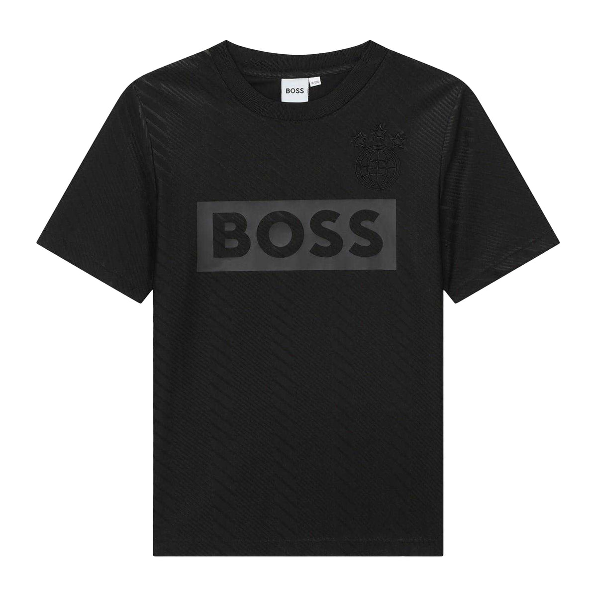 Black - Front - Boss Childrens-Kids Globe Crew Neck Regular T-Shirt