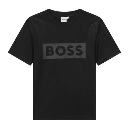 Black - Front - Boss Childrens-Kids Globe Crew Neck Regular T-Shirt