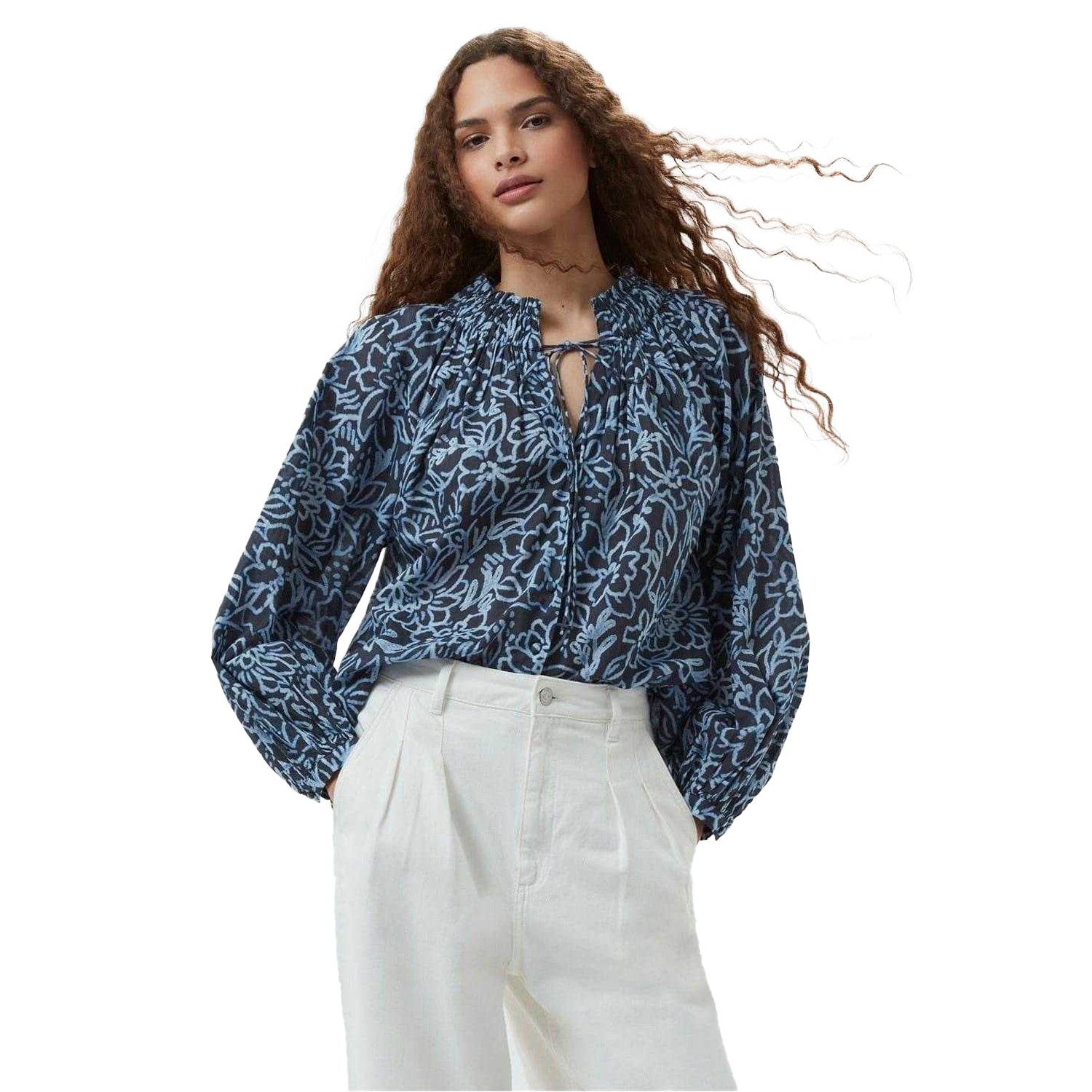 Navy Floral - Side - French Connection Womens-Ladies Floral Relaxed Fit Blouse