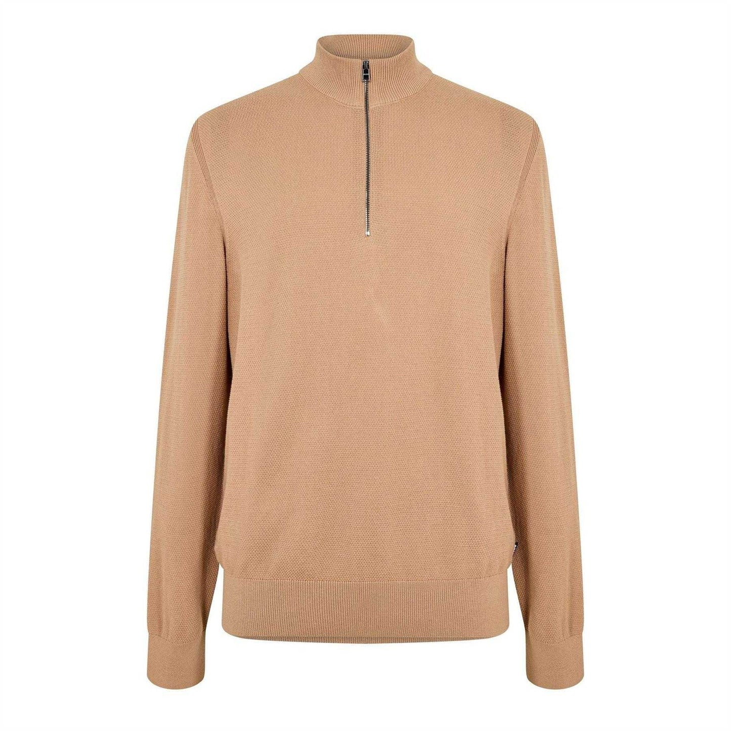 Medium Beige - Front - Boss Mens Ebrando-P Knitted Half Zip Jumper