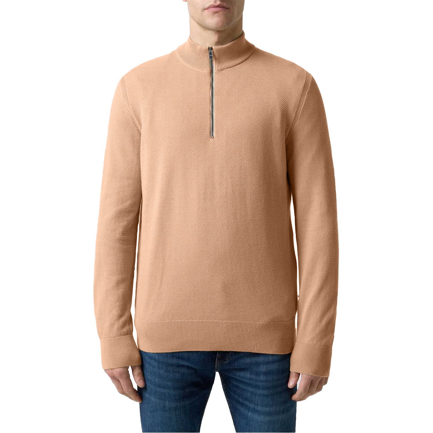 Medium Beige - Side - Boss Mens Ebrando-P Knitted Half Zip Jumper
