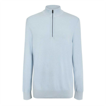 Pastel Blue - Front - Boss Mens Ebrando-P Knitted Half Zip Jumper