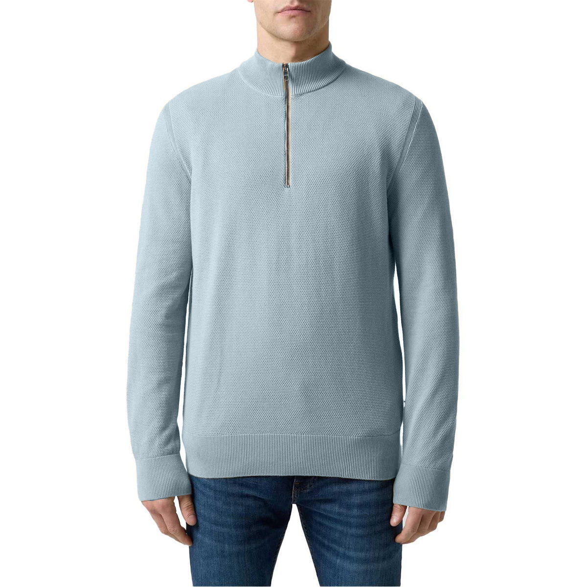Pastel Blue - Side - Boss Mens Ebrando-P Knitted Half Zip Jumper