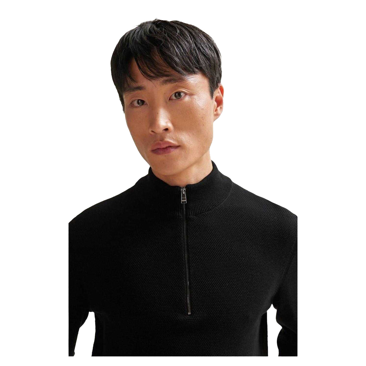 Black - Side - Boss Mens Ebrando-P Knitted Half Zip Jumper