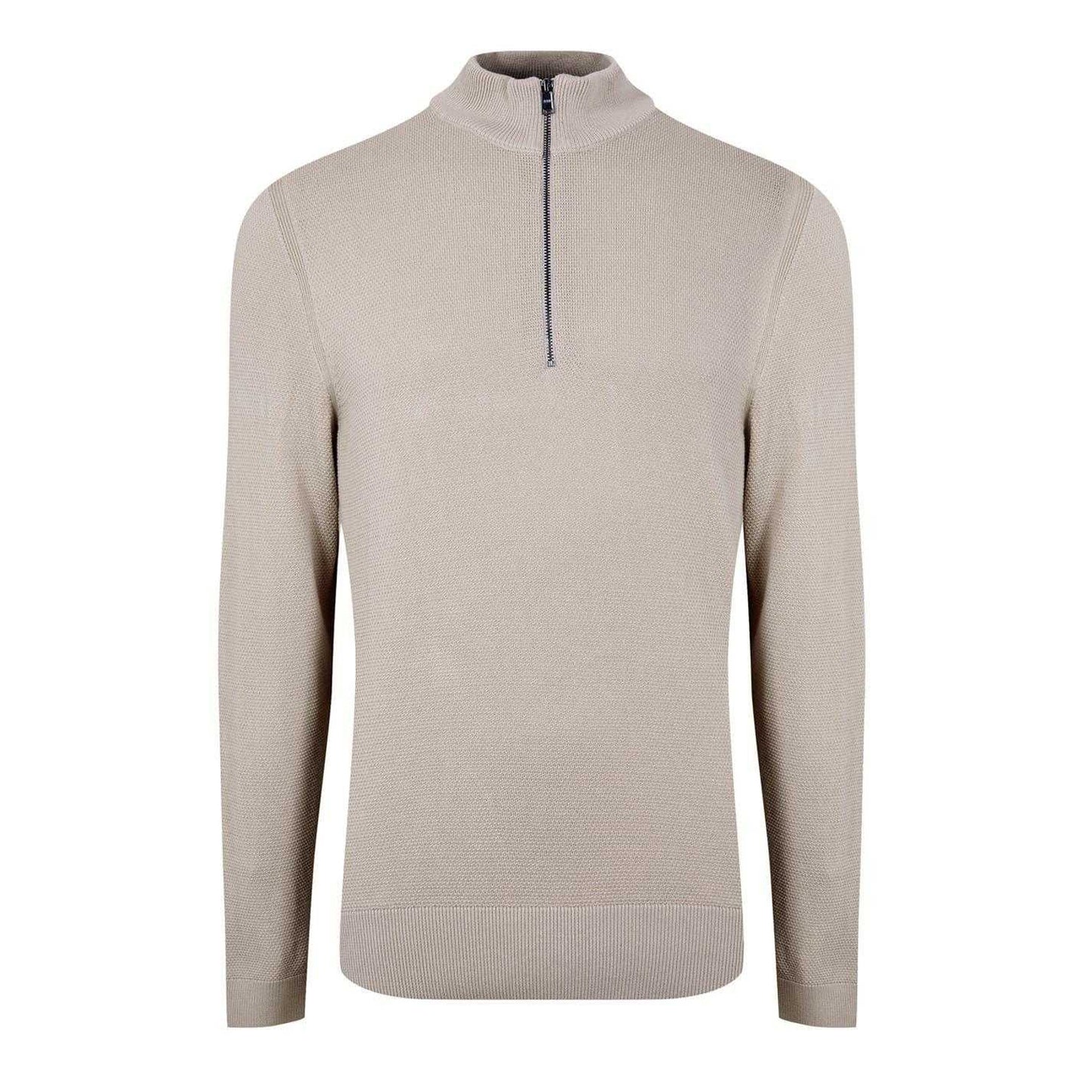 Light Beige - Back - Boss Mens Ebrando-P Knitted Half Zip Jumper