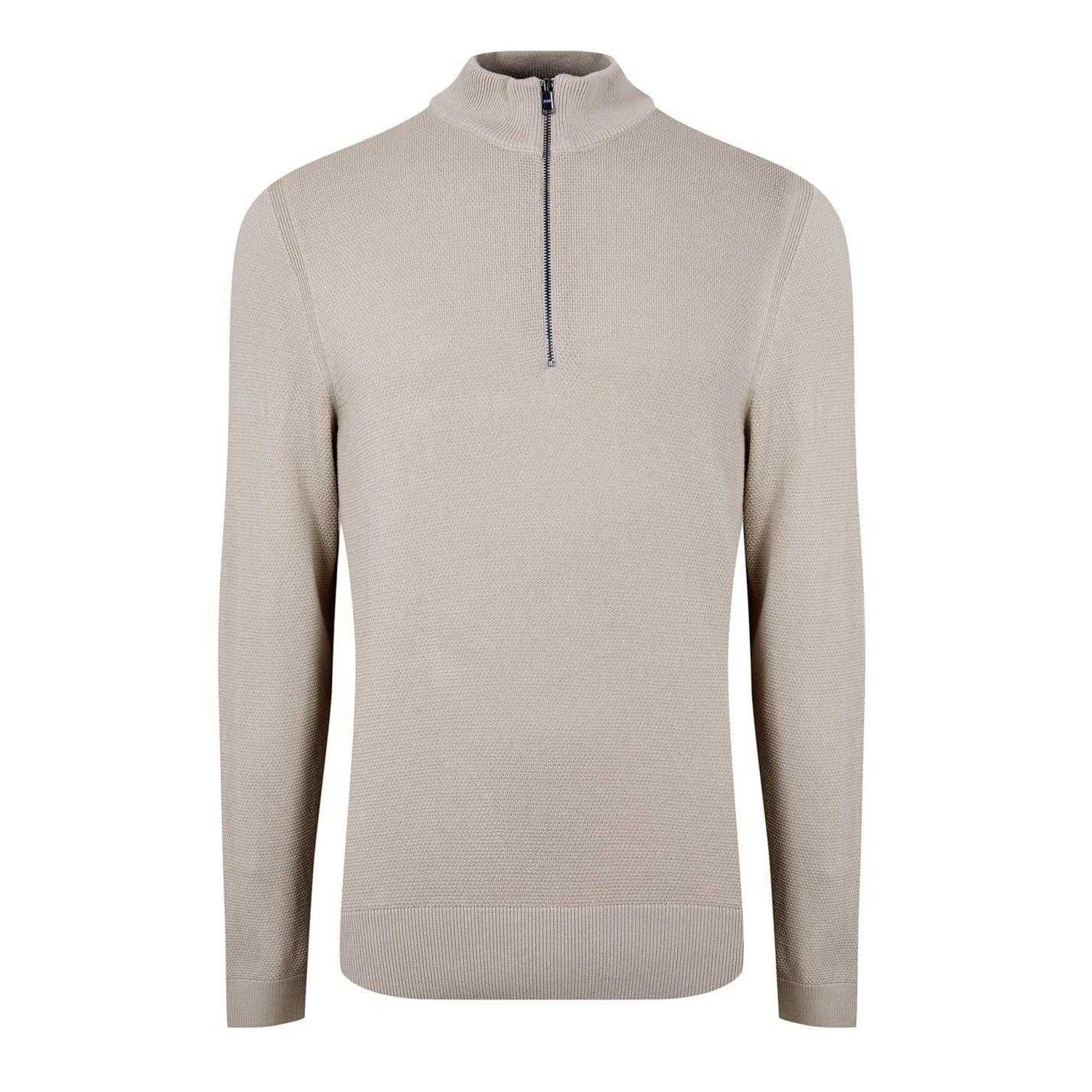 Light Beige - Back - Boss Mens Ebrando-P Knitted Half Zip Jumper