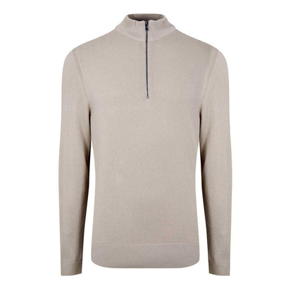 Light Beige - Back - Boss Mens Ebrando-P Knitted Half Zip Jumper