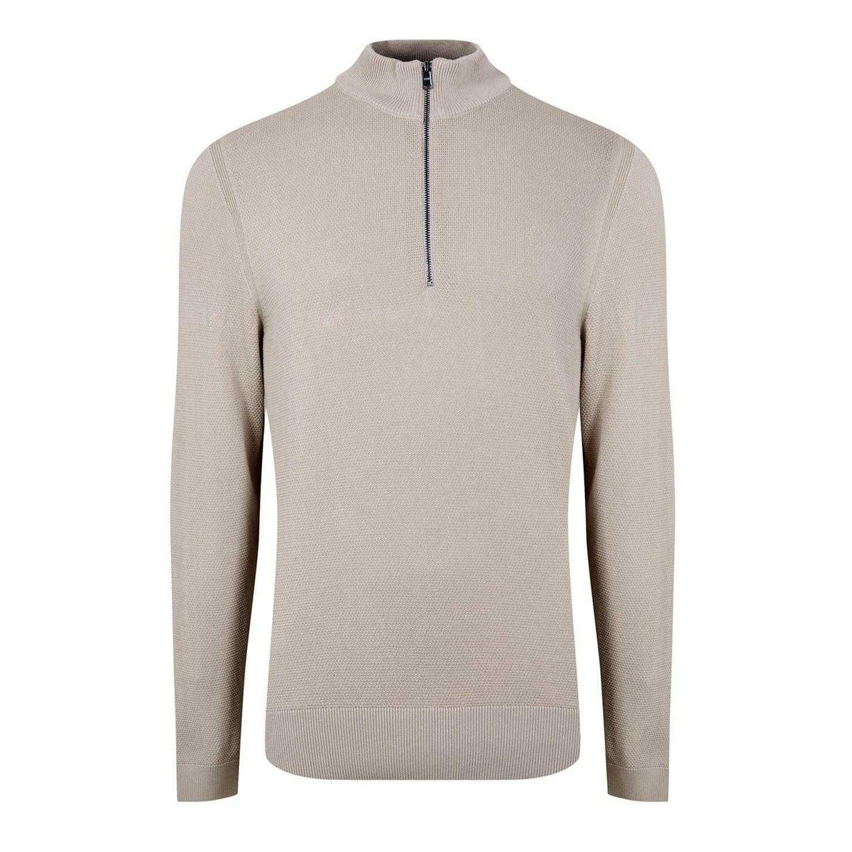 Light Beige - Back - Boss Mens Ebrando-P Knitted Half Zip Jumper