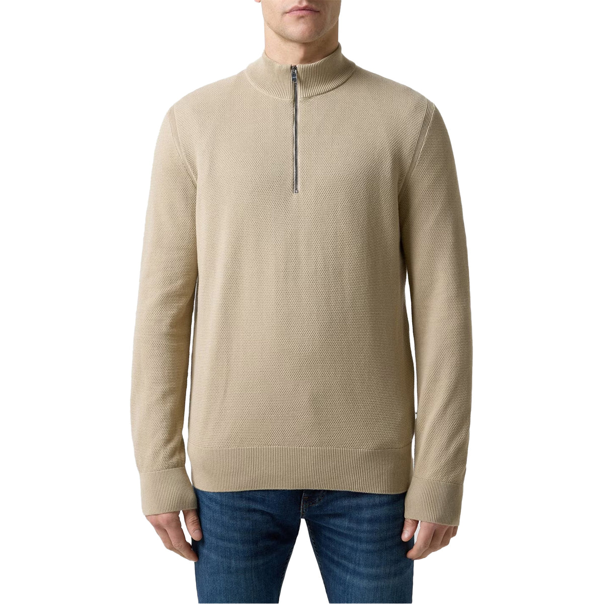 Light Beige - Lifestyle - Boss Mens Ebrando-P Knitted Half Zip Jumper