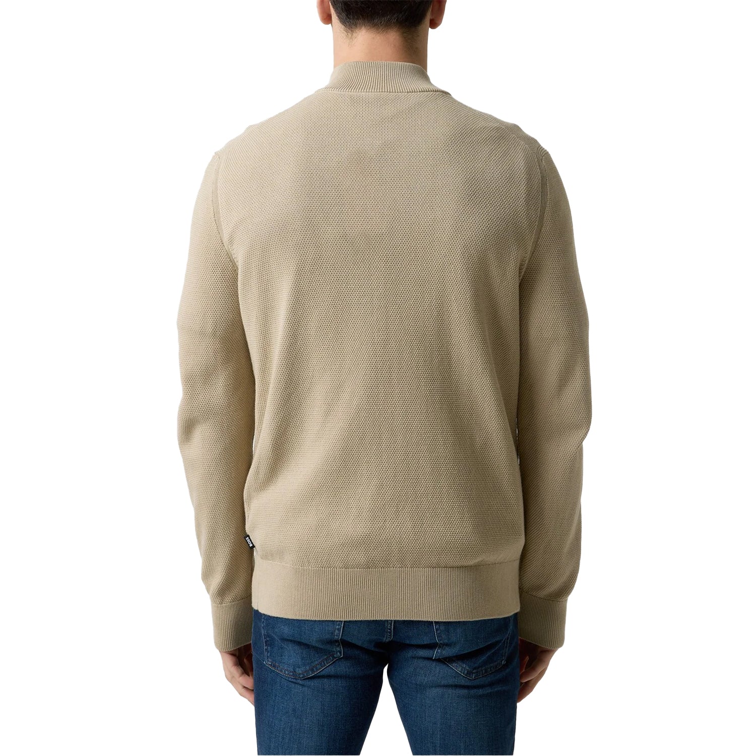Light Beige - Pack Shot - Boss Mens Ebrando-P Knitted Half Zip Jumper