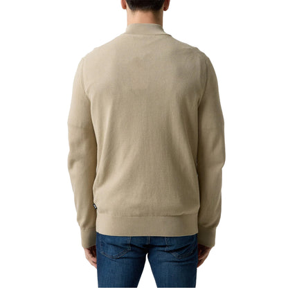 Light Beige - Pack Shot - Boss Mens Ebrando-P Knitted Half Zip Jumper
