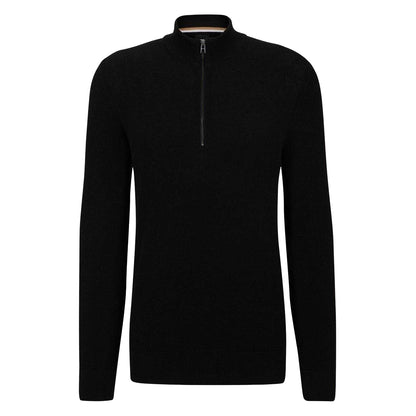 Black - Front - Boss Mens Ebrando-P Knitted Half Zip Jumper