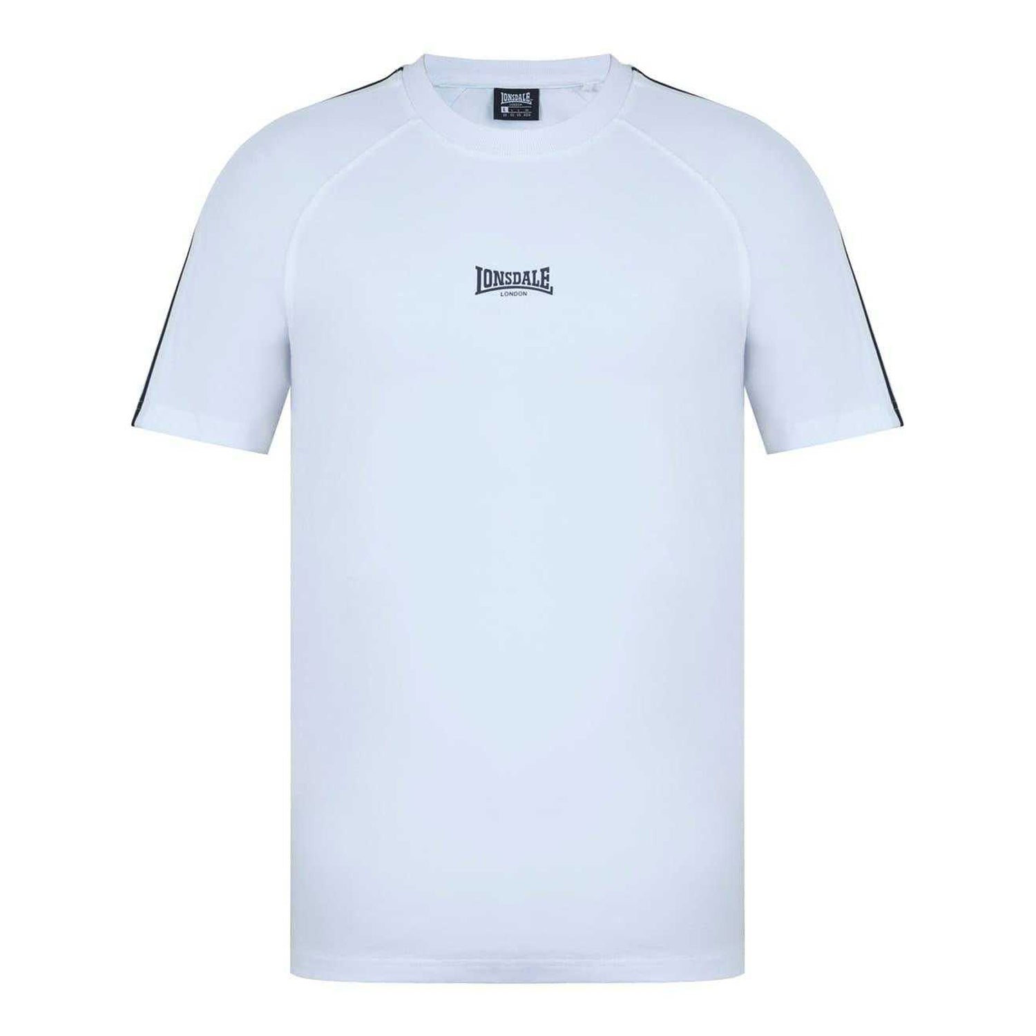 White - Front - Lonsdale Mens Striped Logo Regular Raglan T-Shirt