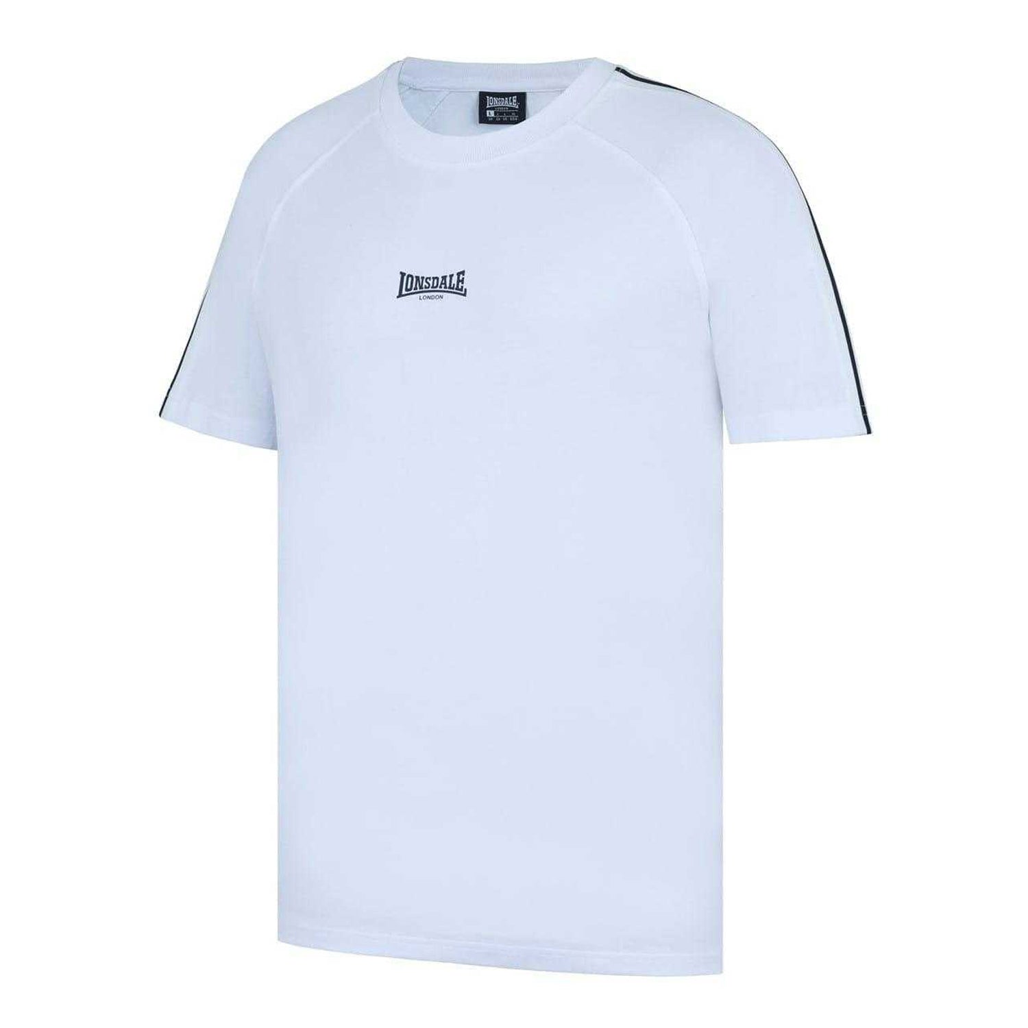 White - Side - Lonsdale Mens Striped Logo Regular Raglan T-Shirt