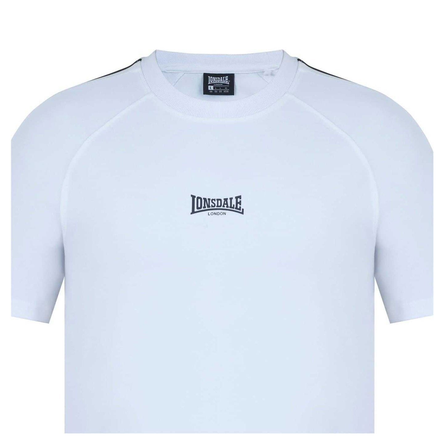 White - Lifestyle - Lonsdale Mens Striped Logo Regular Raglan T-Shirt
