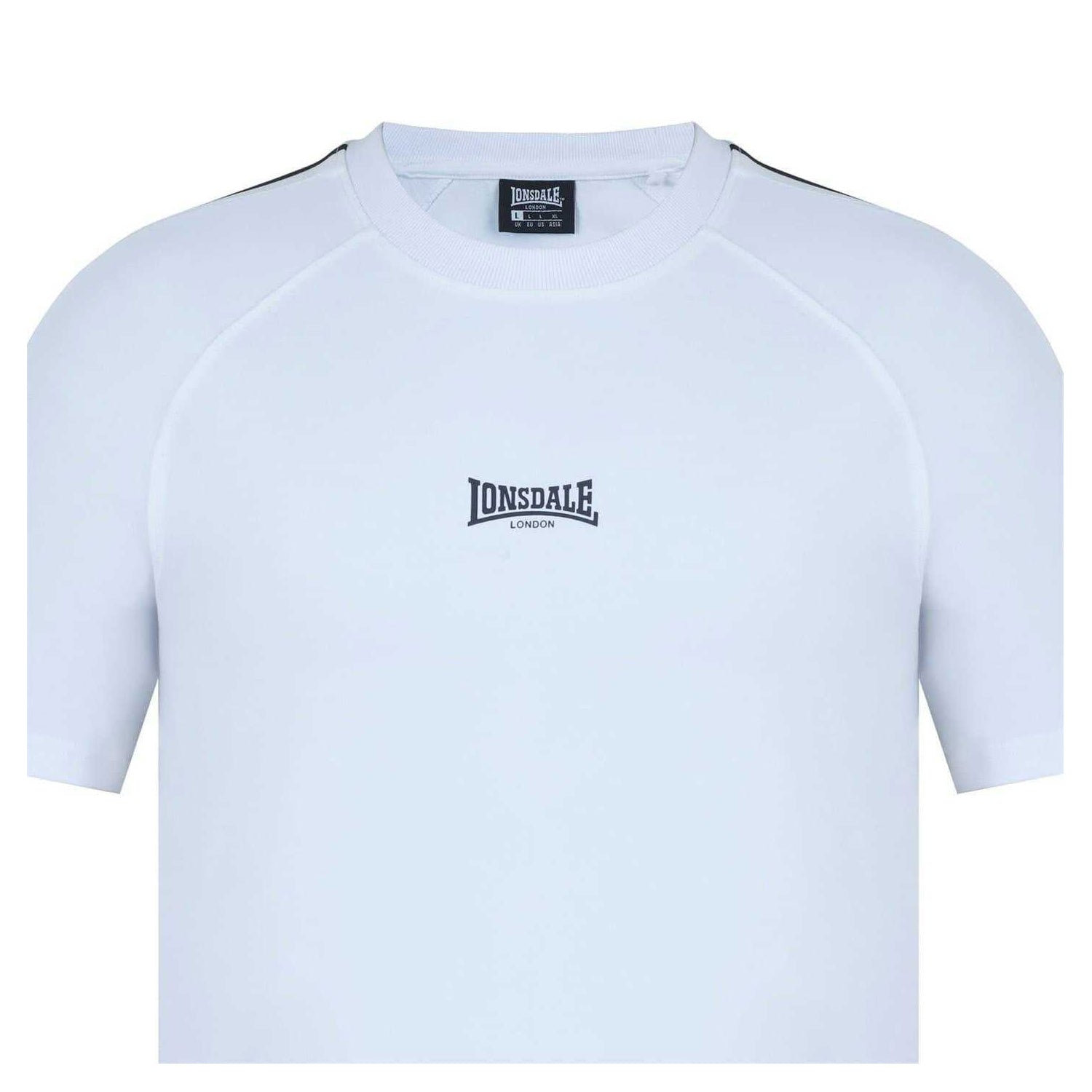 White - Lifestyle - Lonsdale Mens Striped Logo Regular Raglan T-Shirt