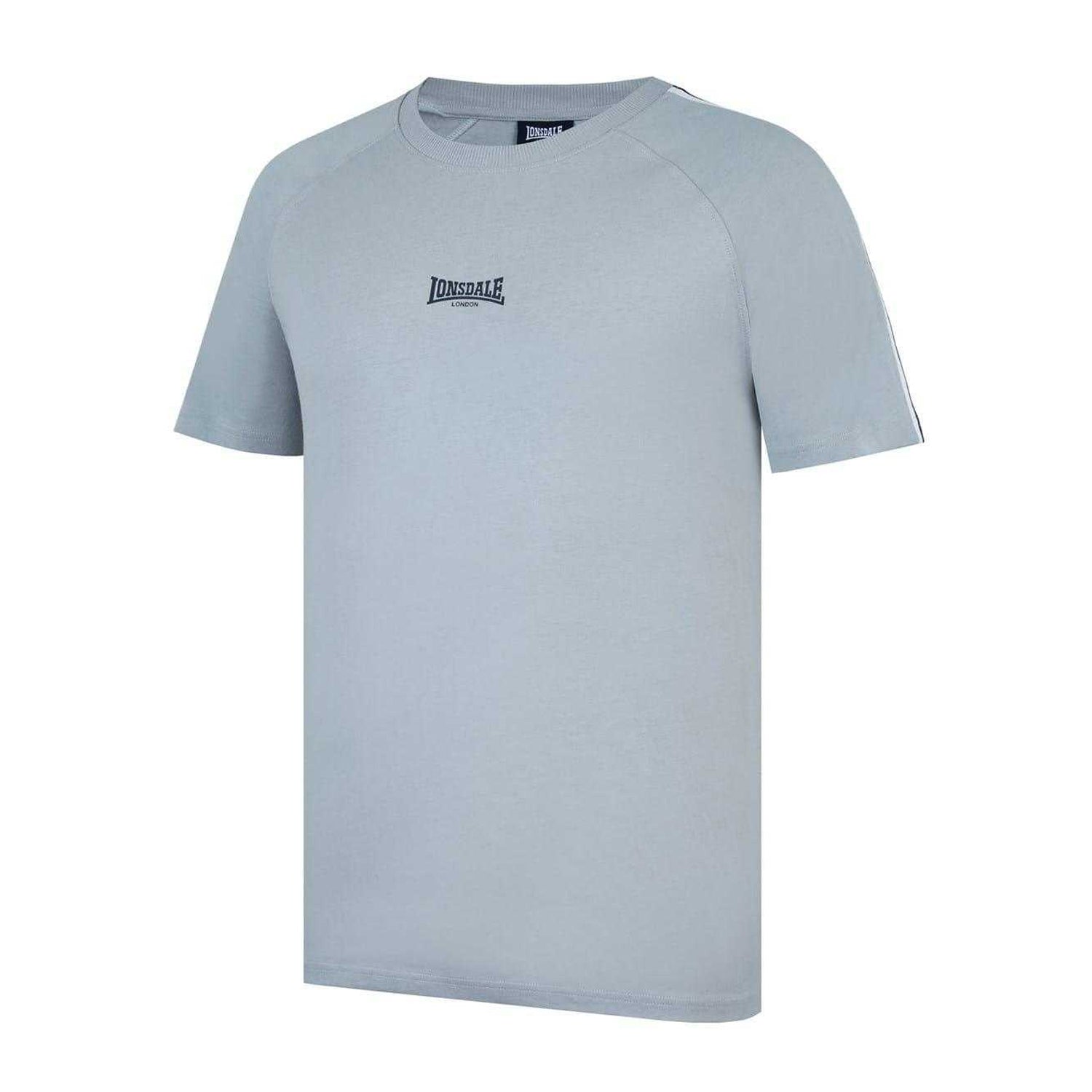 Ghost Grey - Side - Lonsdale Mens Striped Logo Regular Raglan T-Shirt