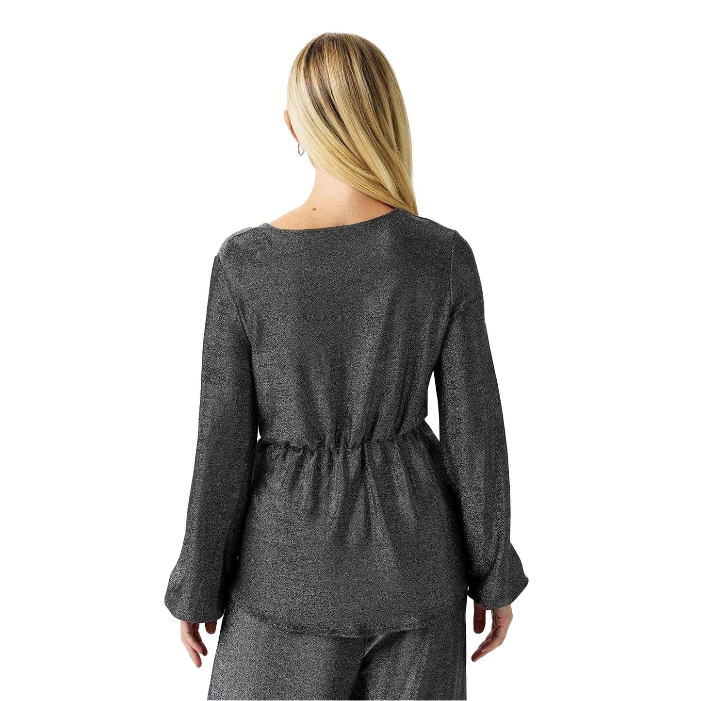 Silver - Back - Biba Womens-Ladies Metallic Twisted Knot Front Blouse