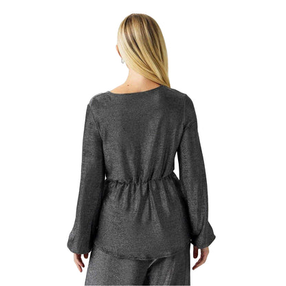 Silver - Back - Biba Womens-Ladies Metallic Twisted Knot Front Blouse