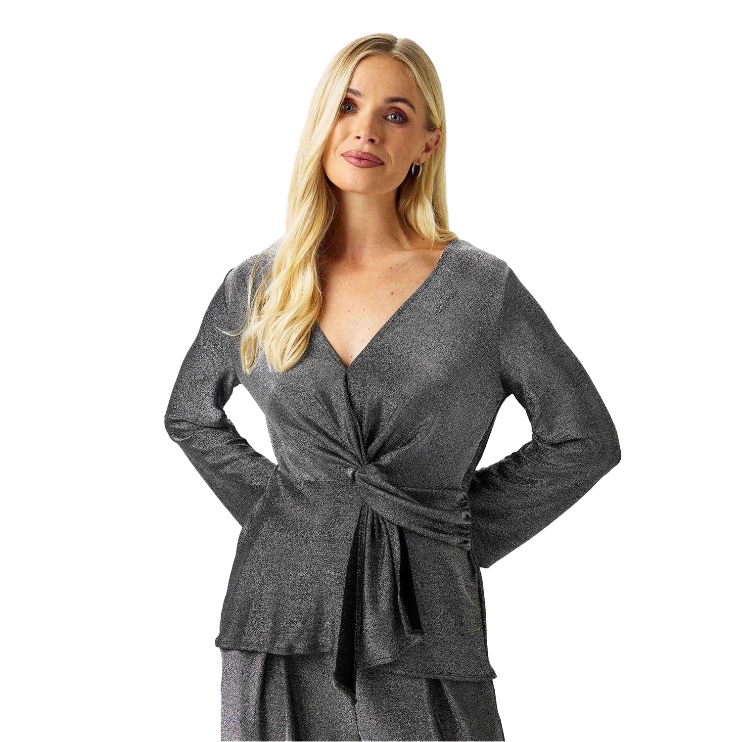 Silver - Lifestyle - Biba Womens-Ladies Metallic Twisted Knot Front Blouse