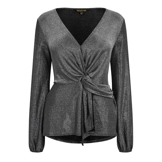 Silver - Front - Biba Womens-Ladies Metallic Twisted Knot Front Blouse