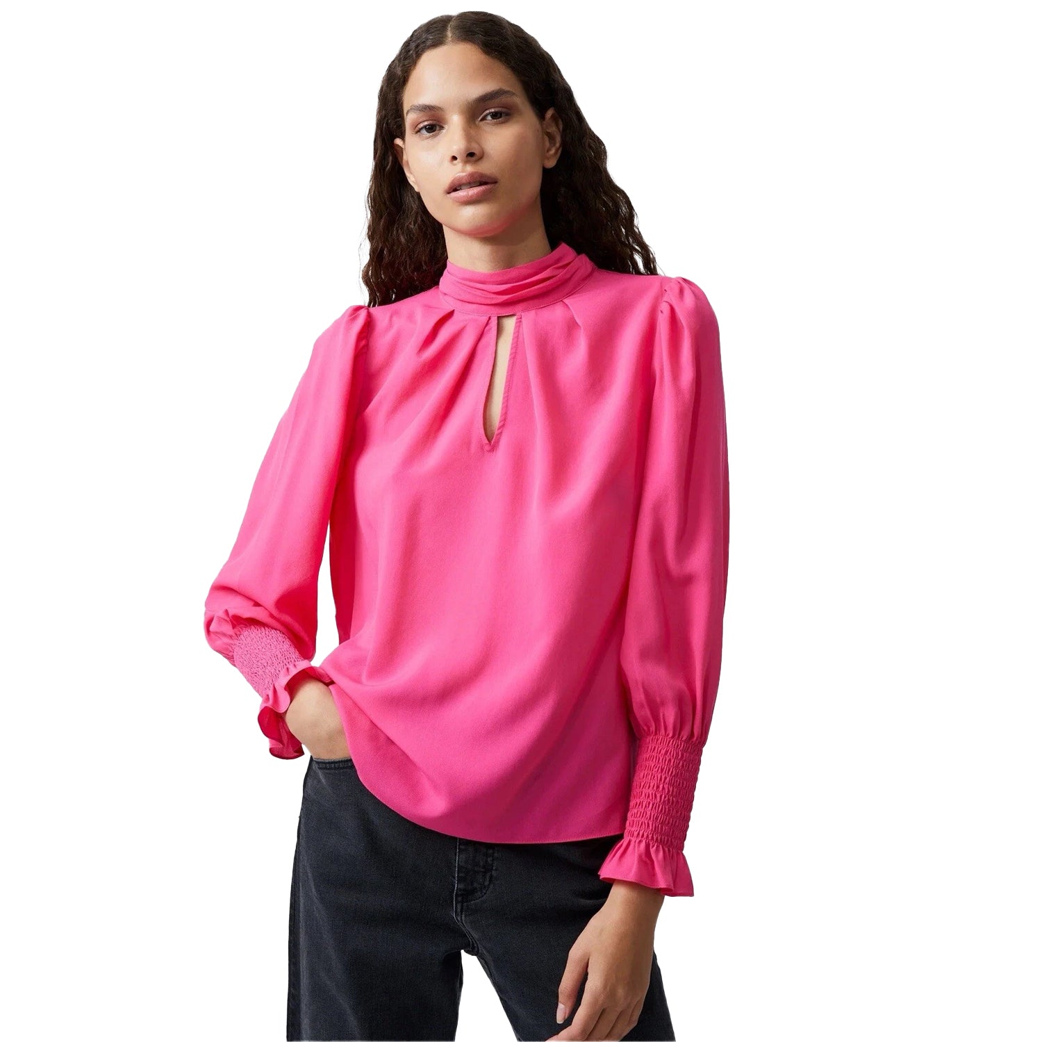 Luminous Pink - Side - French Connection Womens-Ladies High-Neck Regular Blouse