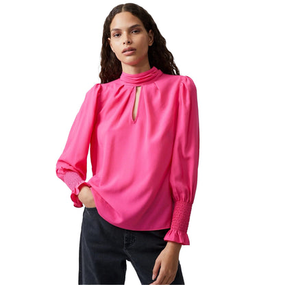 Luminous Pink - Side - French Connection Womens-Ladies High-Neck Regular Blouse