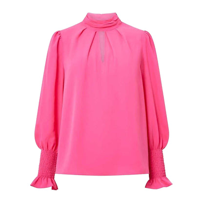 Luminous Pink - Front - French Connection Womens-Ladies High-Neck Regular Blouse
