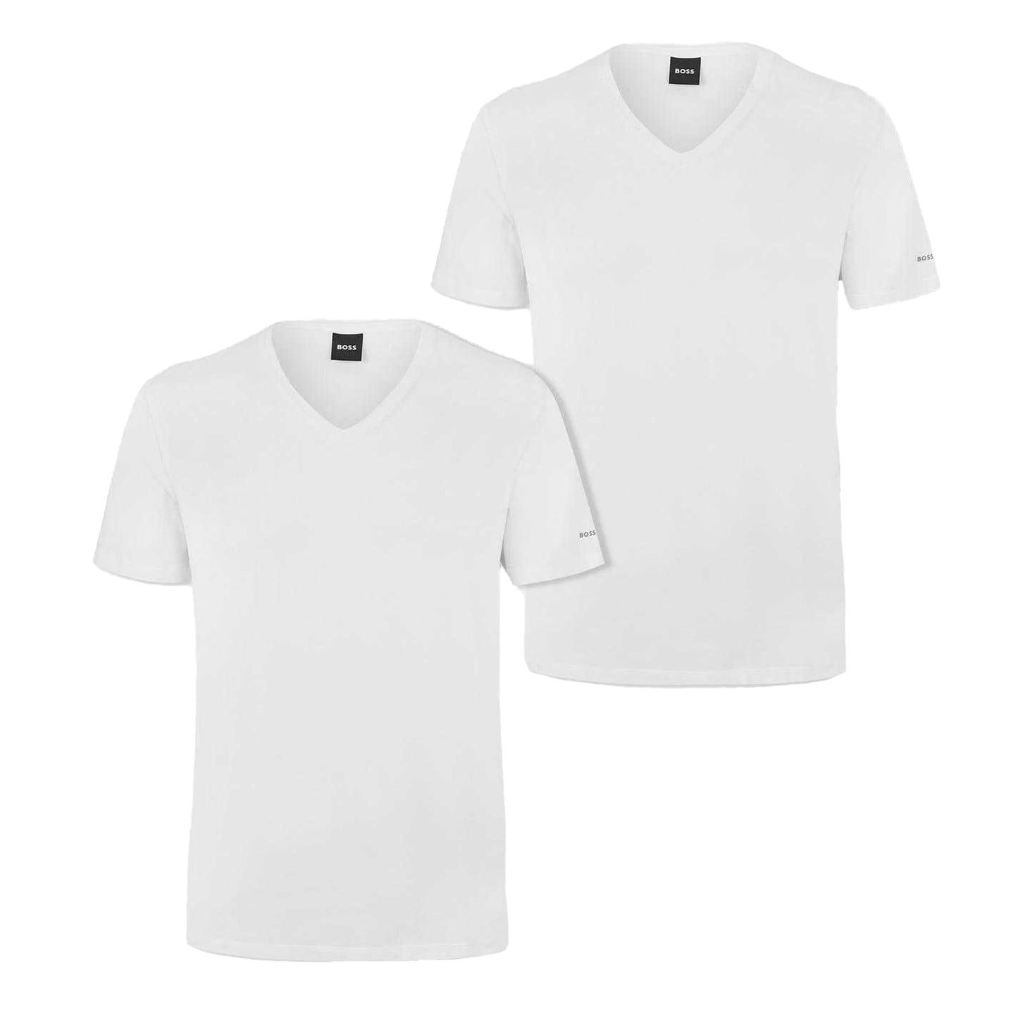 White - Front - Boss Mens Spirit V Neck Slim T-Shirt (Pack of 2)