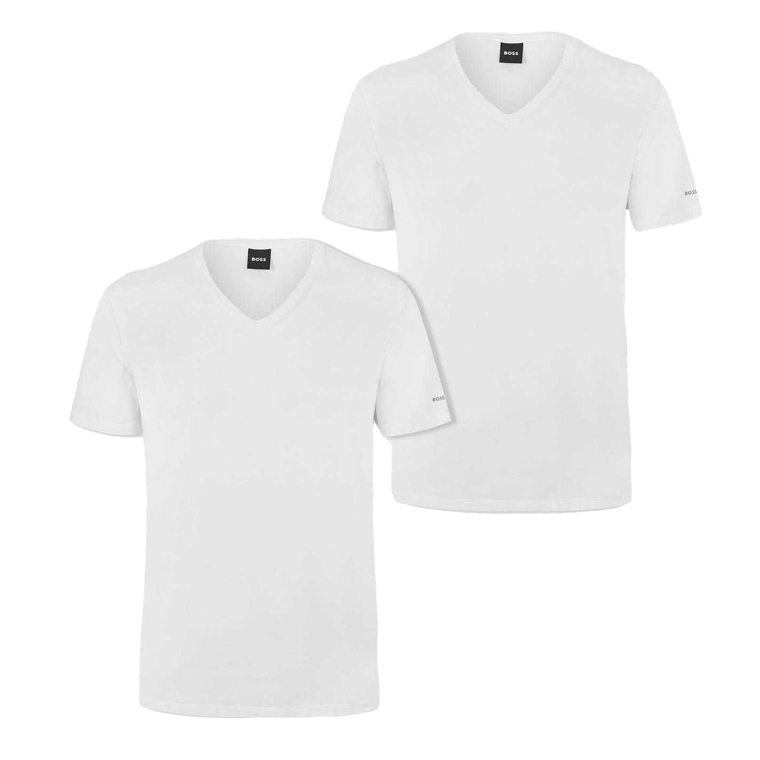 White - Front - Boss Mens Spirit V Neck Slim T-Shirt (Pack of 2)