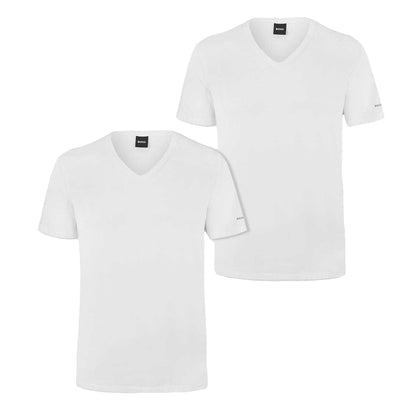 White - Front - Boss Mens Spirit V Neck Slim T-Shirt (Pack of 2)