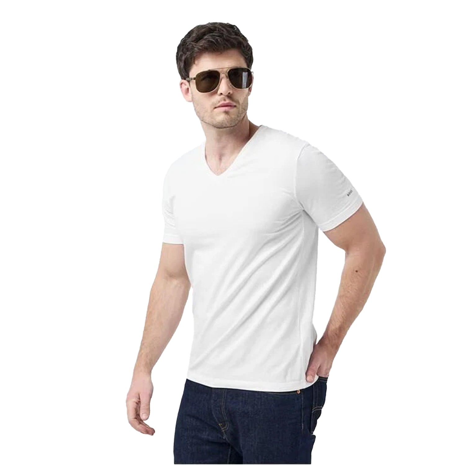 White - Side - Boss Mens Spirit V Neck Slim T-Shirt (Pack of 2)