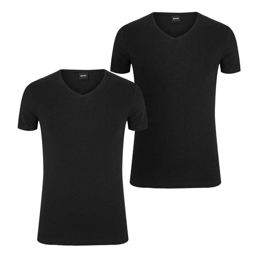 Black - Front - Boss Mens Spirit V Neck Slim T-Shirt (Pack of 2)