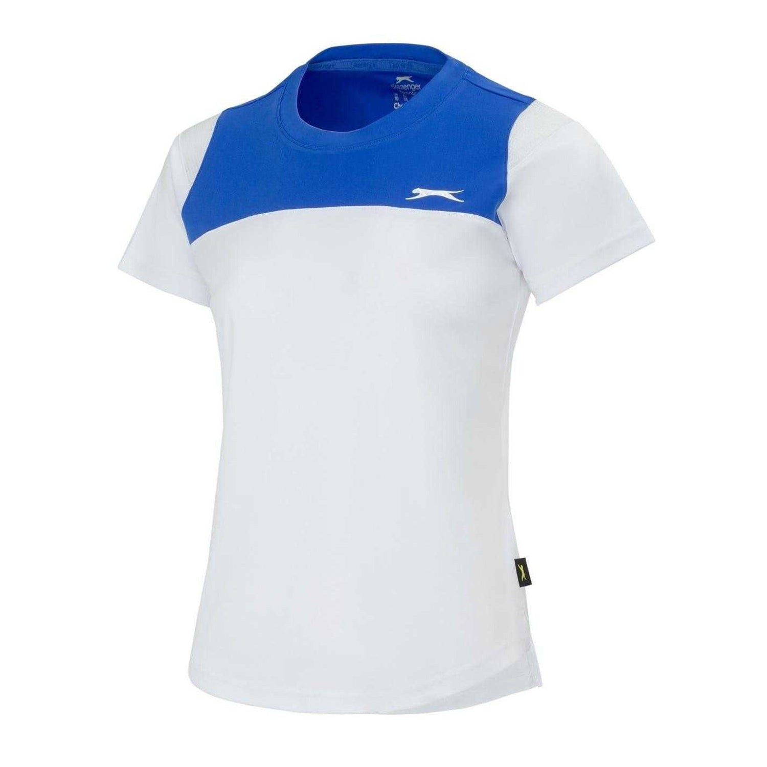 Blue-White - Side - Slazenger Womens-Ladies Colour Block Logo Tennis T-Shirt