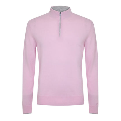 Pink - Front - Callaway Mens Zip Neck Sweater Top