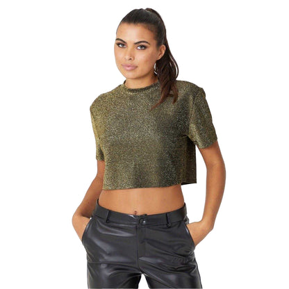 Gold - Front - Be You Womens-Ladies Glitter Party Crop Top