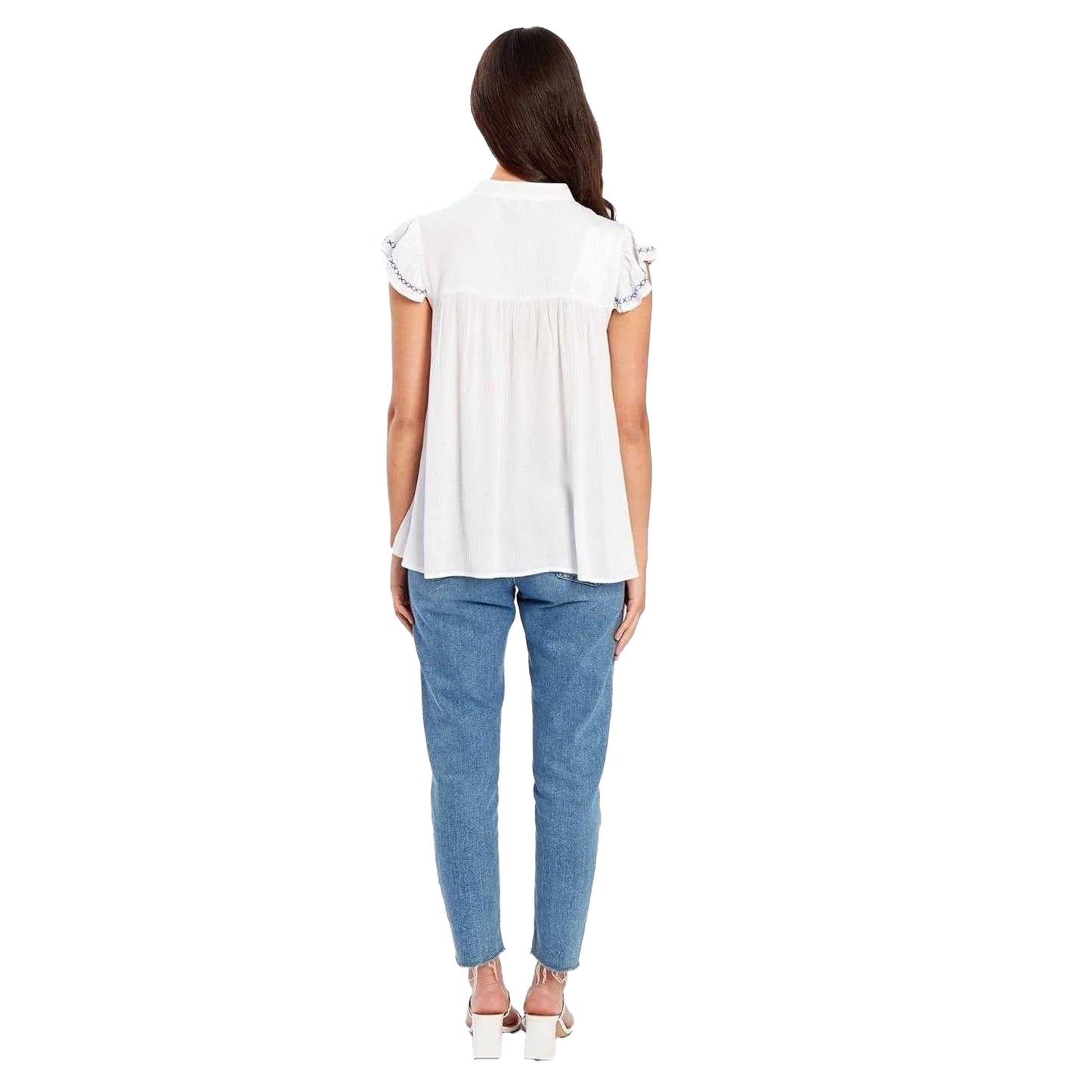 White - Back - Be You Womens-Ladies Floral V Neck Relaxed Fit Blouse