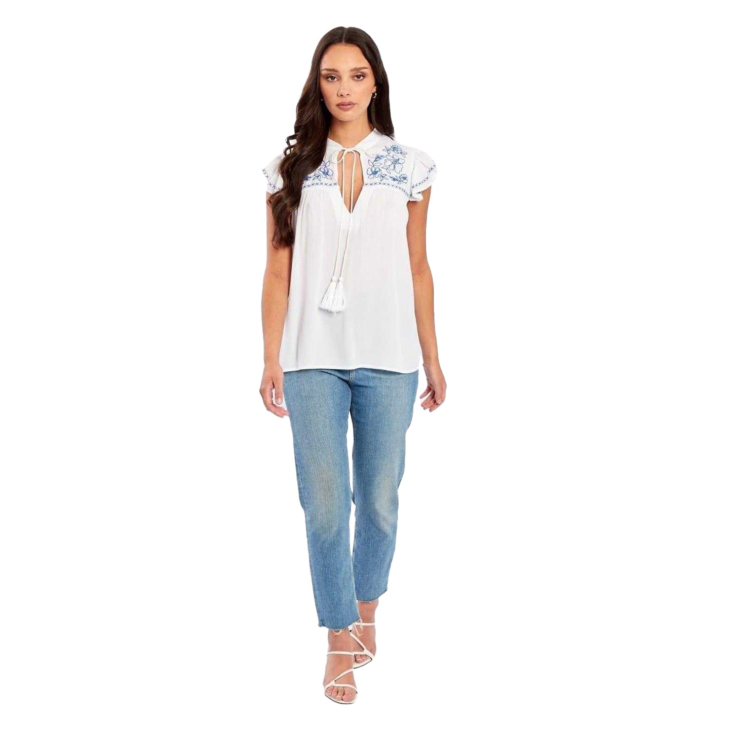 White - Front - Be You Womens-Ladies Floral V Neck Relaxed Fit Blouse