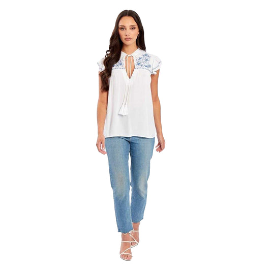 White - Front - Be You Womens-Ladies Floral V Neck Relaxed Fit Blouse