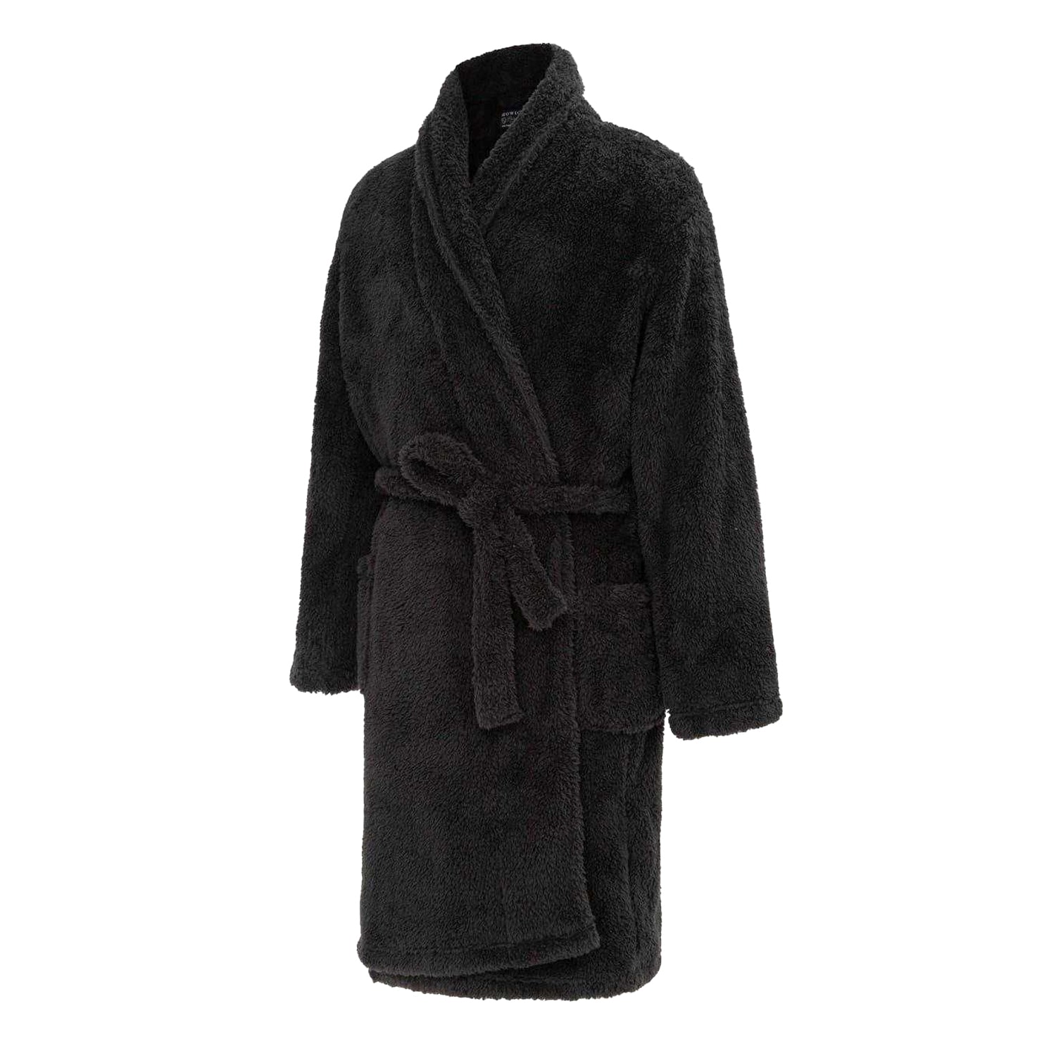 Black - Side - Howick Mens Plush Fleece Long-Sleeved Robe
