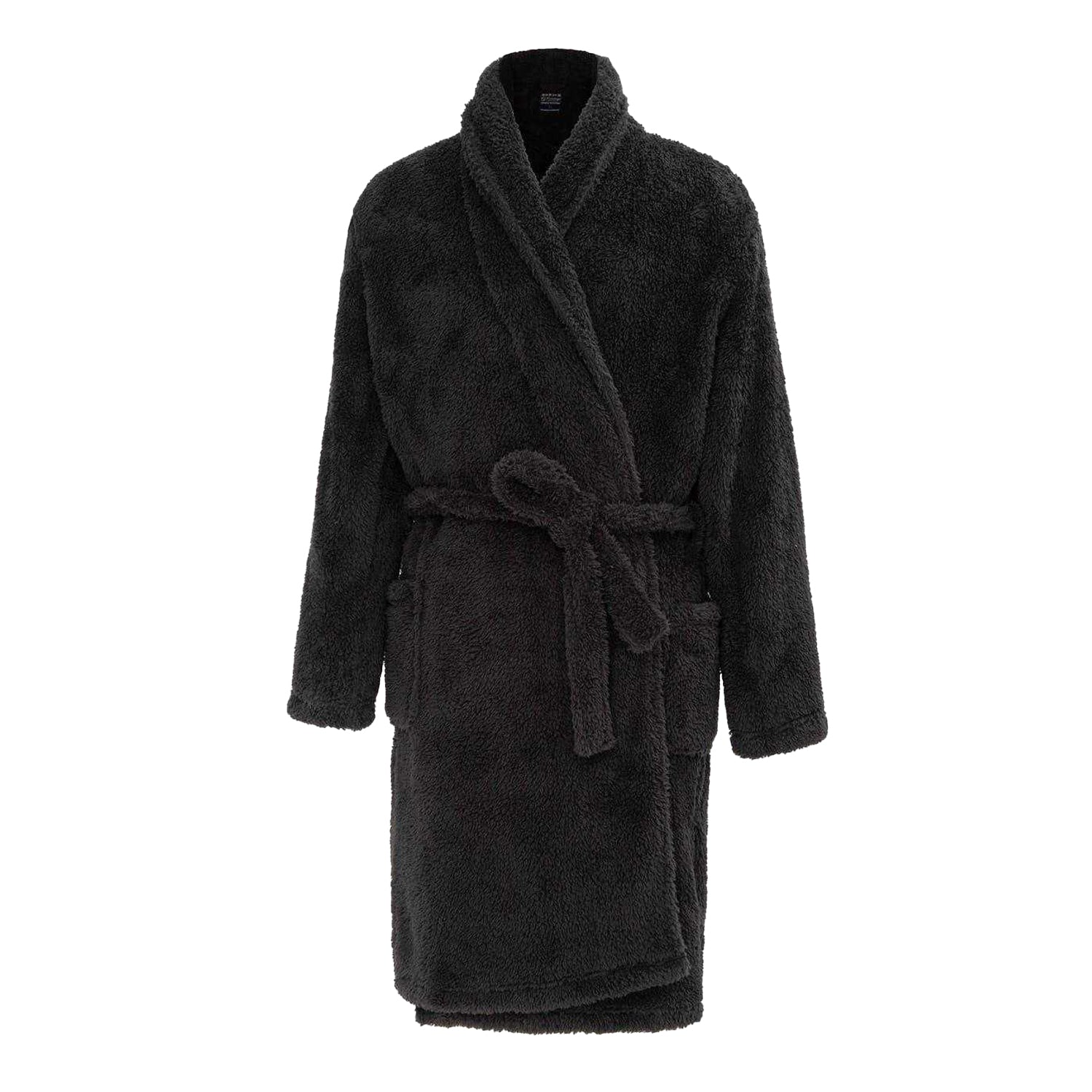 Black - Front - Howick Mens Plush Fleece Long-Sleeved Robe
