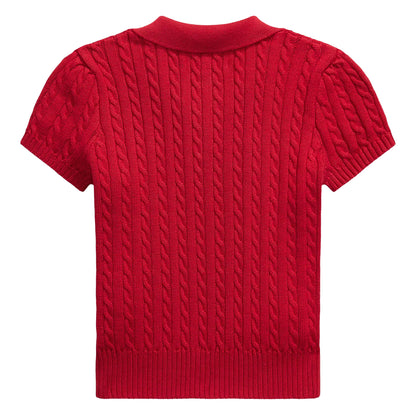 Team Red - Back - Ralph Lauren Childrens-Kids Cable Knit Regular Short-Sleeved Polo Shirt
