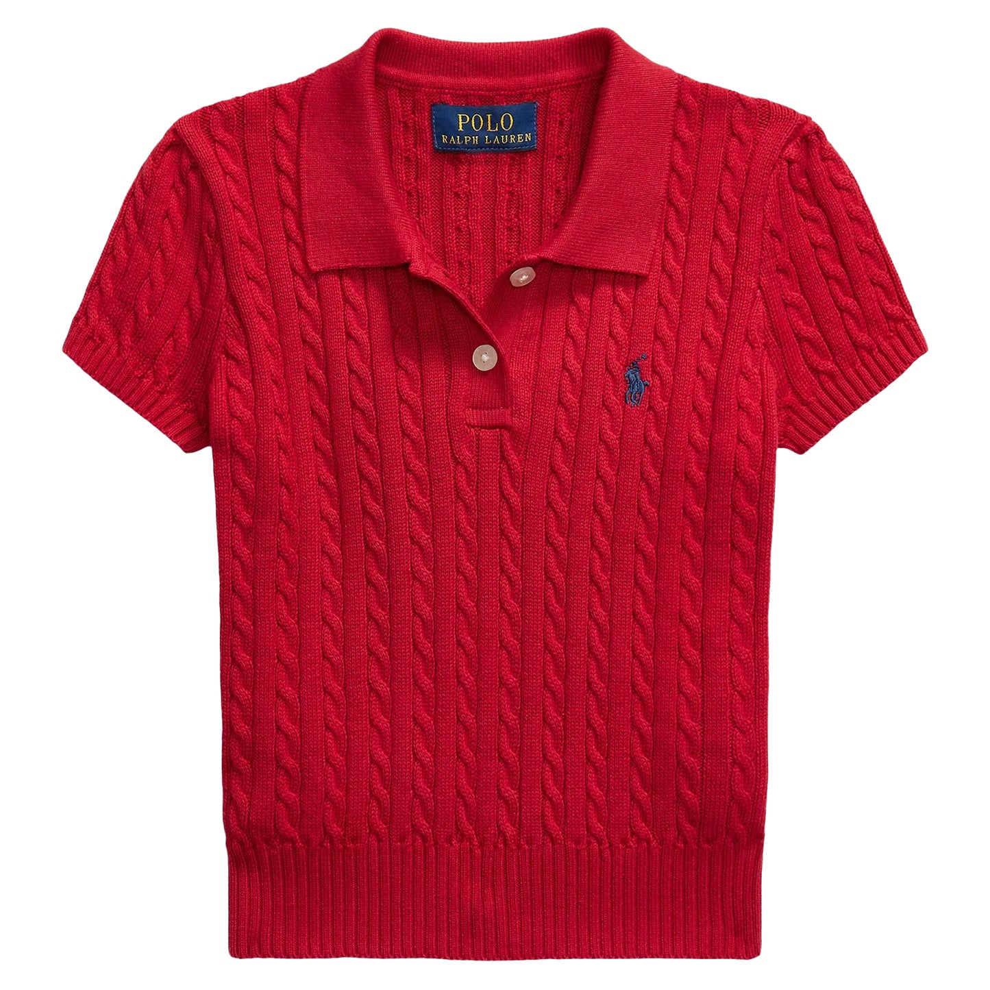 Team Red - Front - Ralph Lauren Childrens-Kids Cable Knit Regular Short-Sleeved Polo Shirt
