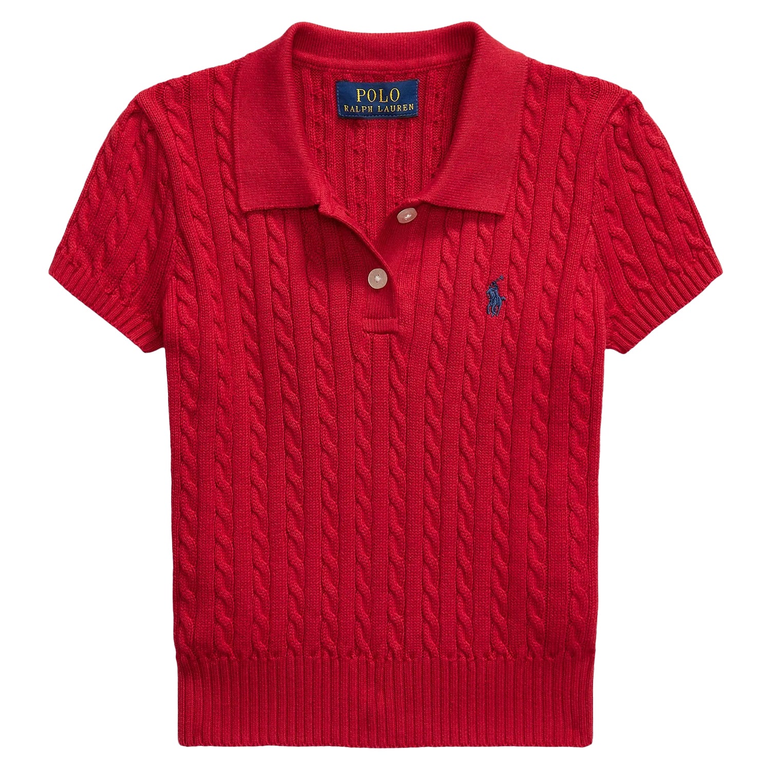 Team Red - Front - Ralph Lauren Childrens-Kids Cable Knit Regular Short-Sleeved Polo Shirt
