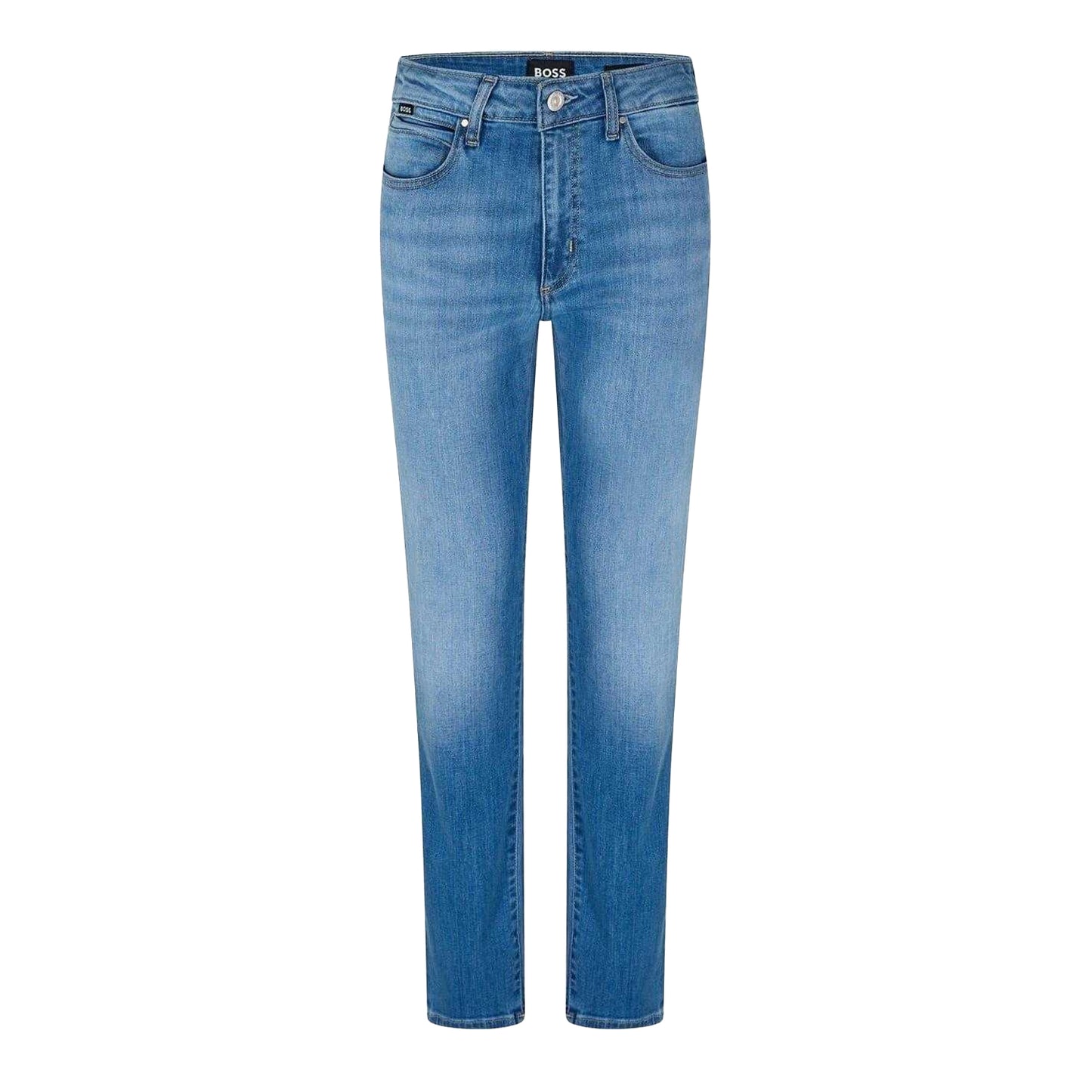 Blue - Front - Boss Mens Denim High Rise Slim Jeans