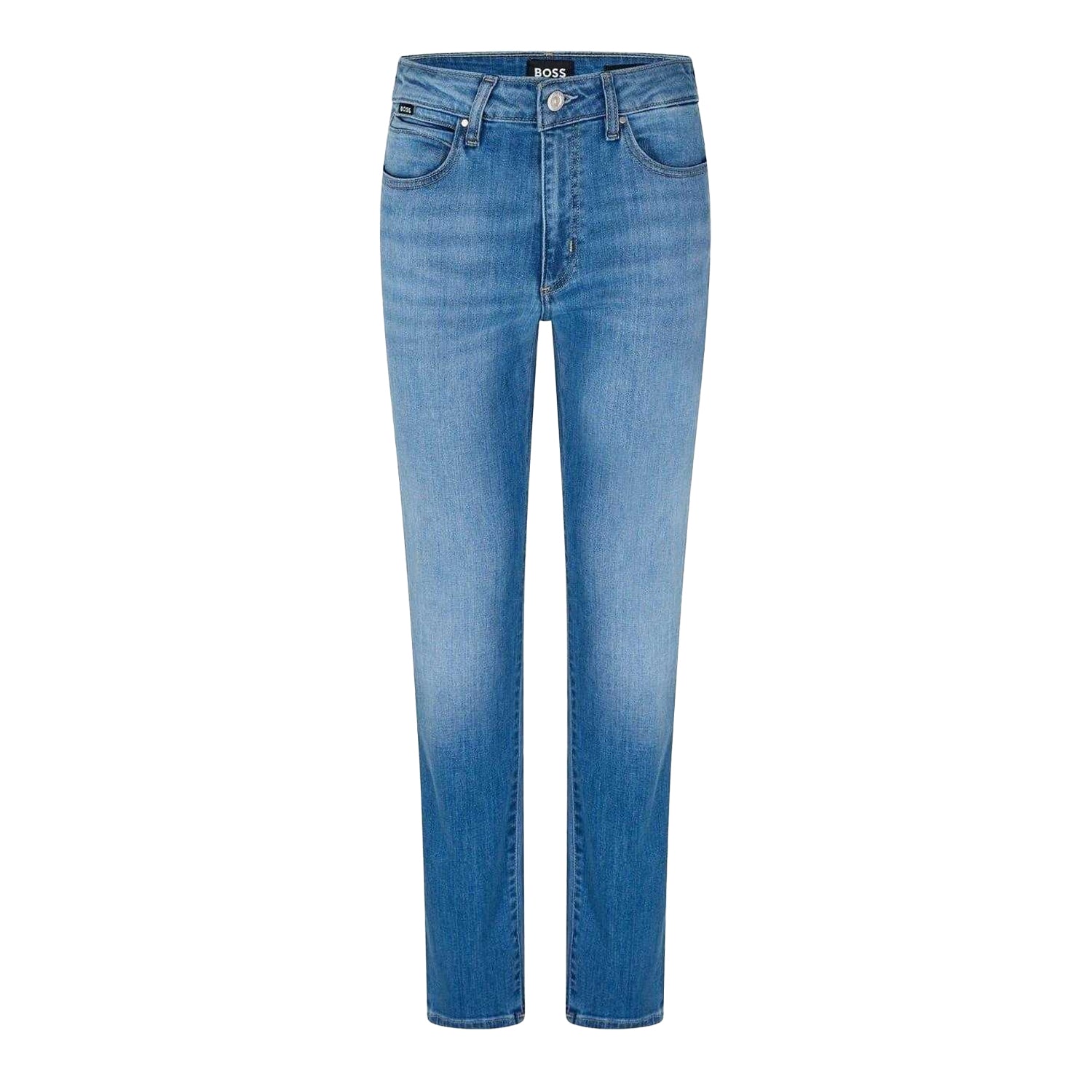 Blue - Front - Boss Mens Denim High Rise Slim Jeans