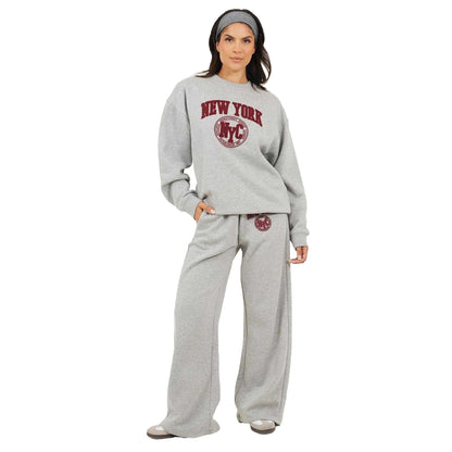 Grey Marl-Red - Lifestyle - Brave Soul Womens-Ladies New York Embroidered Sweatshirt
