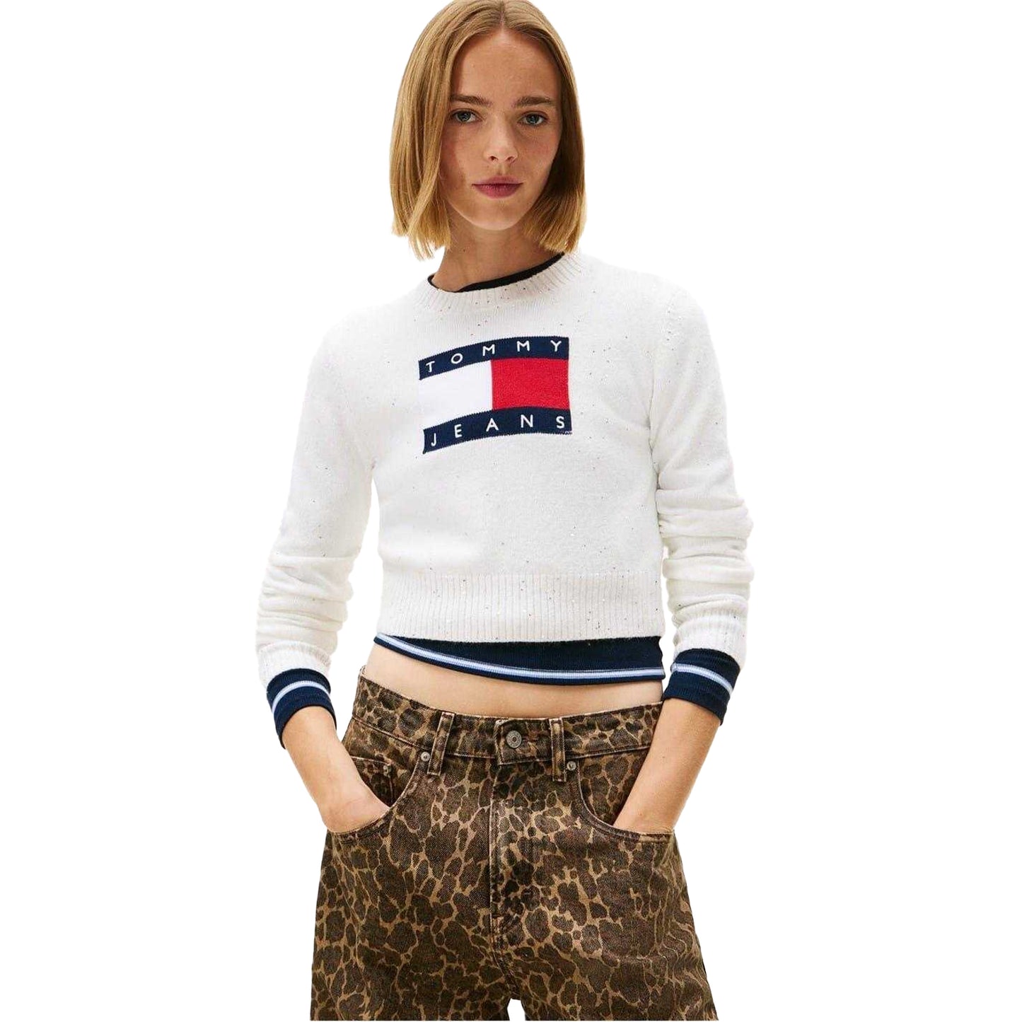 Antique White - Side - Tommy Jeans Womens-Ladies Jeans Ribbed Sweater Top