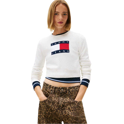 Antique White - Side - Tommy Jeans Womens-Ladies Jeans Ribbed Sweater Top
