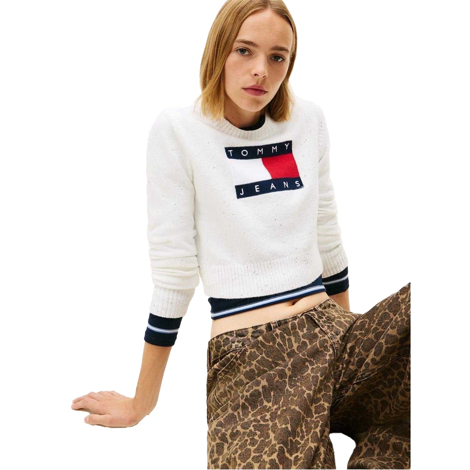 Antique White - Lifestyle - Tommy Jeans Womens-Ladies Jeans Ribbed Sweater Top